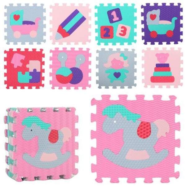 Килимок Мозаїка M 2631 (10шт) EVA, іграшки, 9дет (32-32см, 10мм), 6 текстур, пазл, у кульку, 32-32-9 (шт.)