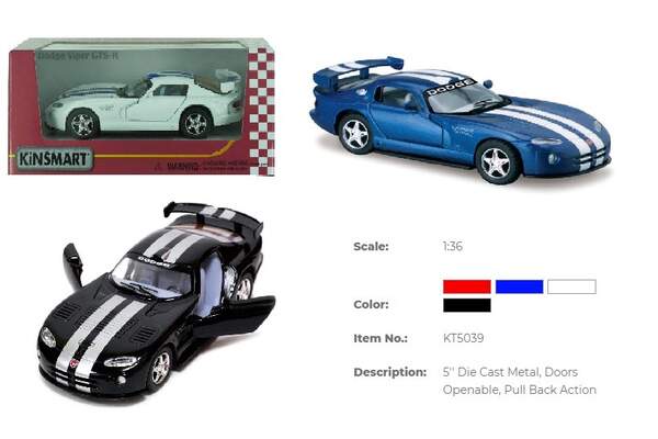 Модель легкова DODGE VIPER GTSR 5'' KT5039W метал.інерц.відкр.дв.4кол.кор./96/ (шт.)