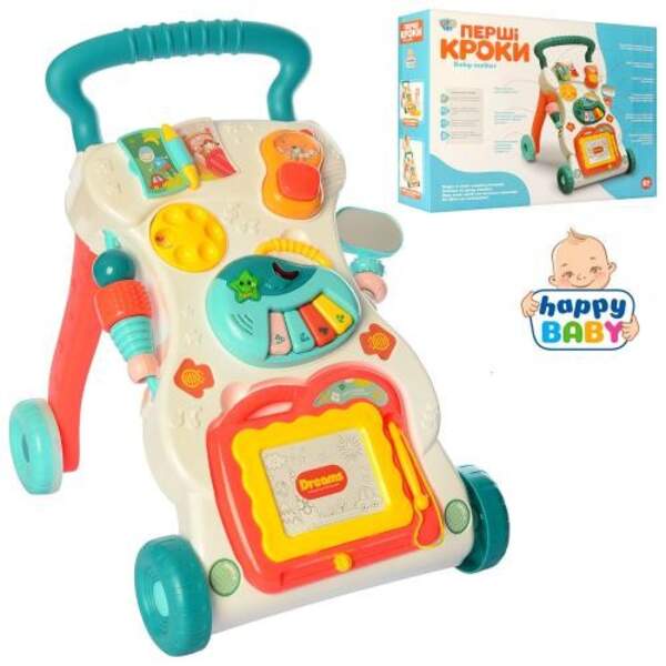 Каталка-ходунки HE0819 (6шт) дошка .для малювання,піаніно,брязкальце,муз,св,тріскачка,на бат,в кор, (шт.)