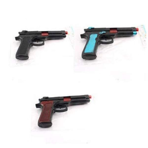 Пистолет 426-1-4-7 (216шт) трещотка, искрит, 3цвета, в кульке, 23-13-4см (шт.)