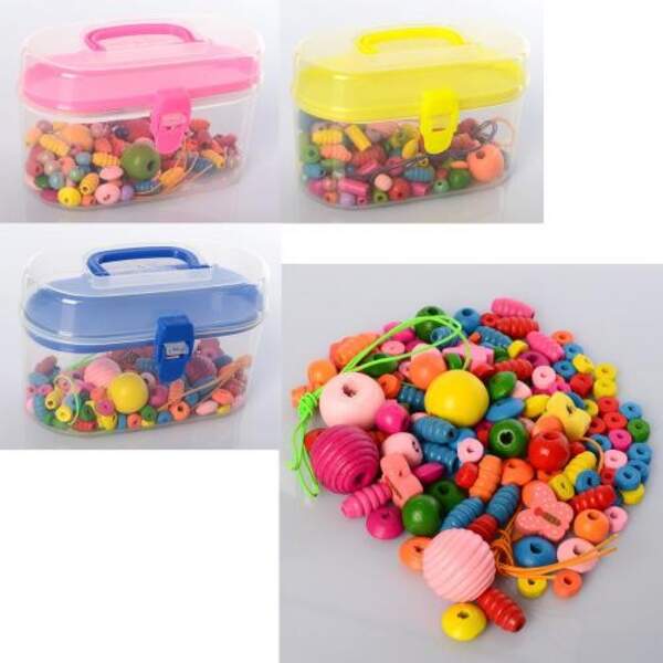 Дерев'яна іграшка Шнурівка MD 2200 (80шт) 3 кольори, у валізі, 12-7,5-7см (шт.)