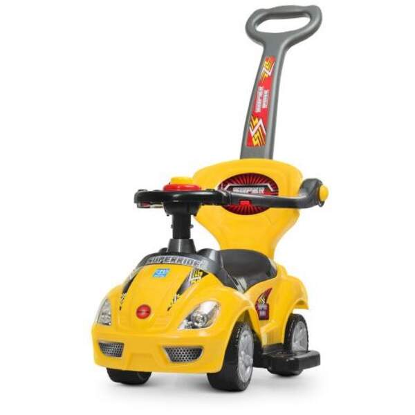 Каталка-толокар M 4205-6 (1шт) батьківська ручка, кермо-пискавка, багажник під сидінням, муз., жовти (шт.)