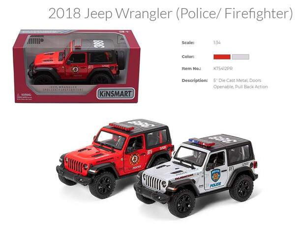 Модель джип 5'' KT5412WPR Jeep Wrangler Police/Firefighter метал.інерц.відкр.дв.2в.кор./96/ (шт.)