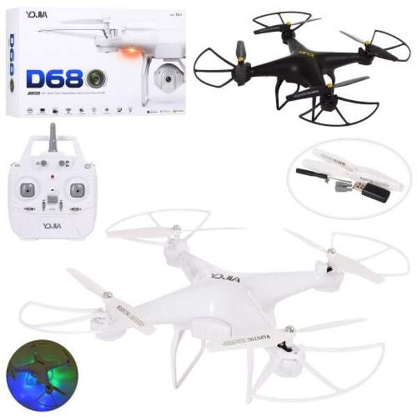 Квадрокоптер D68 (8шт) р/к 2,4G, акум, 37,5см, світло, USB зарядний, Wi-Fi, запасні лопасті, 2кол, в (шт.)