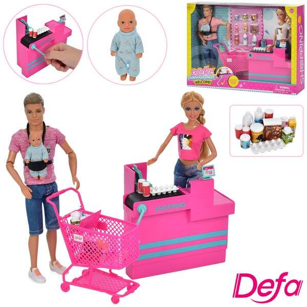 Сім'я DEFA 8351-BF (10шт) 29см/30см, пупс7см, супермаркет, візок, прилавок, 2в, кор, 42,5-31,5-9,5см (шт.)