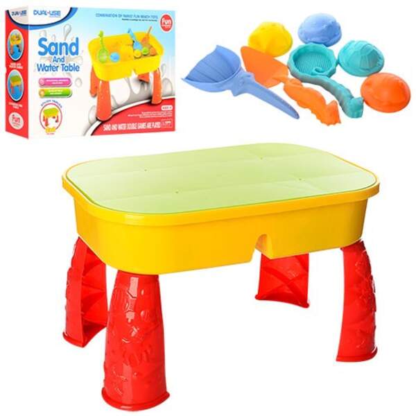 Столик-пісочниця 609 (18шт) 2в1,д42-в26-г28см,лопатка2шт,сито,формочки4шт, кор, 42-28-10см (шт.)