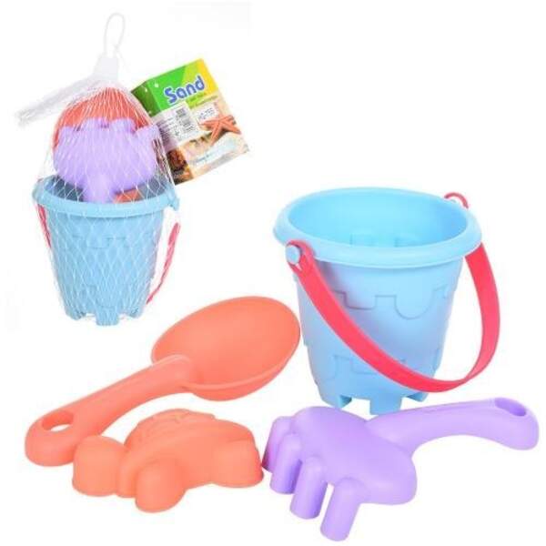 Набір для пісочниці HG-755 (120шт) відерце, лопатка, граблі, форма, м'який, в сітці, 18-11-11см (шт.)