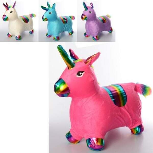 Стрибуни-конячки MS 3223 (12шт) єдиноріг, ПВХ, 1300-1350г,плюш, 5кольорів, в пакеті,28-28-8см (шт.)
