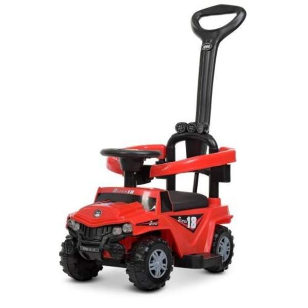 Каталка-толокар M 4231L-3 (1шт) 2в1 (батьківська ручка), муз, світло, шкір. сид, на бат-ці, червоний (шт.)