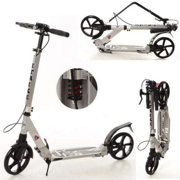 Самокат SR 2-018-9-G (1шт) доросл,алюм,кол2штПУ200мм, ручн.гальмо, замок, сірий, у кор-ці (шт.)