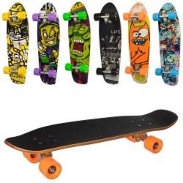 Скейт MS 2974 (12шт) 68-19,5см, алюм.підвіска,колесаПУ 60-45мм,подшABEC-7малюнок, розібр. (шт.)