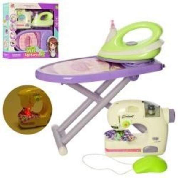 Набір побутової техніки 6703B (8шт) праска20см, прасувальна дошка, шв.машин20см-шиє,зв,св,бат,кор,45 (шт.)