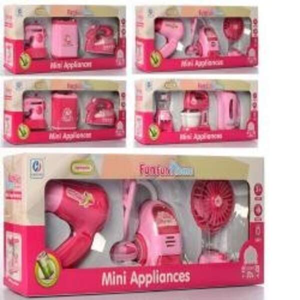 Набір побутової техніки YH358-1-2-3A (18шт) 3шт, праска, чайник. кулер, фен, зв, св, 3в, бат, кор, 4 (шт.)