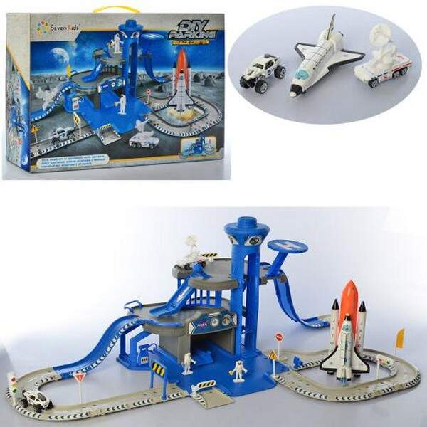 Гараж TZ-530 (12шт) космос, 3поверхи, транспорт, фігурка, дорож.знаки, в кор-ці,53-37-10см (шт.)