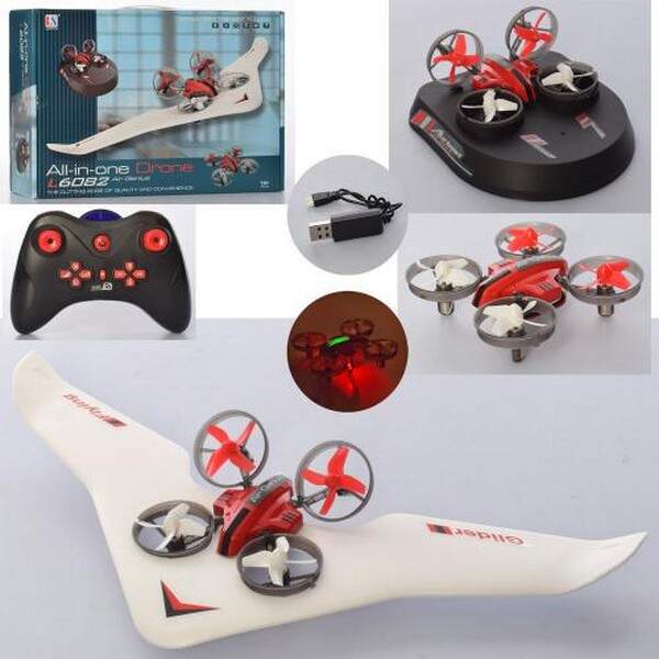 Квадрокоптер L6082 (6шт) р/к 2,4 G., акум, 11см, 2в1 (літак), світло, запас. лоп, USB заряд, в кор, (шт.)