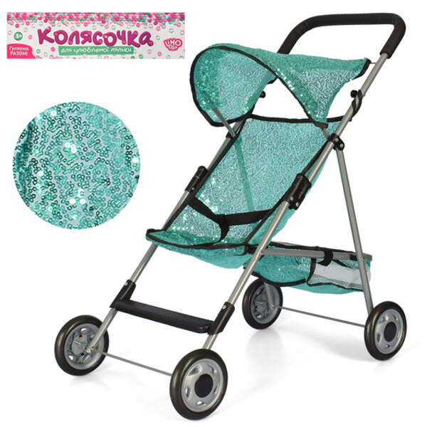 Коляска M 4437 UA (16шт) прогулянкова, кошик, колеса 4шт, паєтки, в кульку, 36-66-7см (шт.)