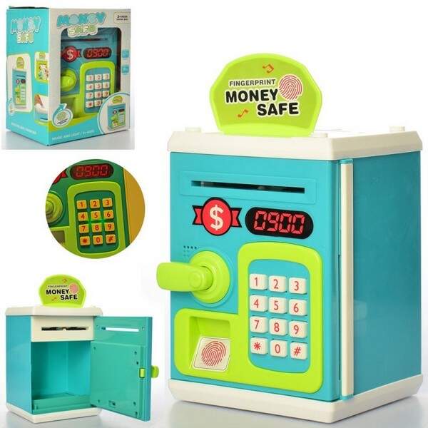 Скарбничка M 6161 (18шт) сейф, муз, св, відбиток пальця, затяг.купюри, бат, кор, 14,5-20-14,5см (шт.)