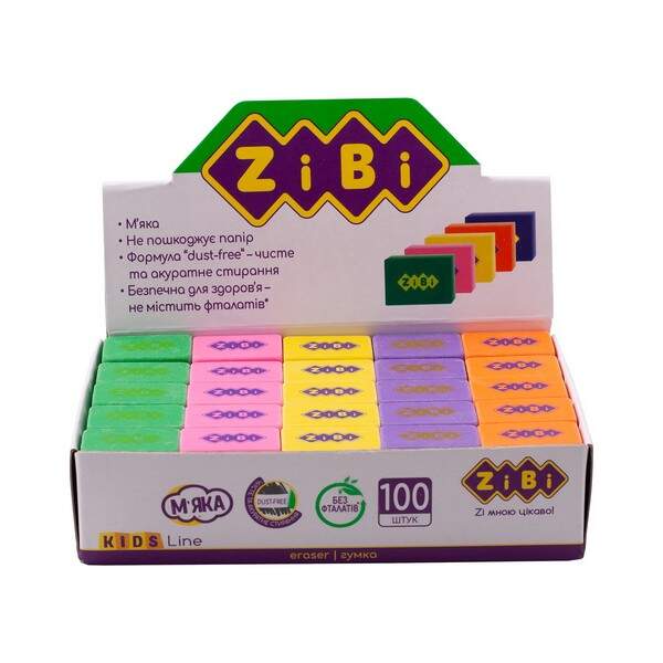 Гумка прямокутна COLOR 26х18х8мм ZB.5420 ( 100/3000шт) (шт.)