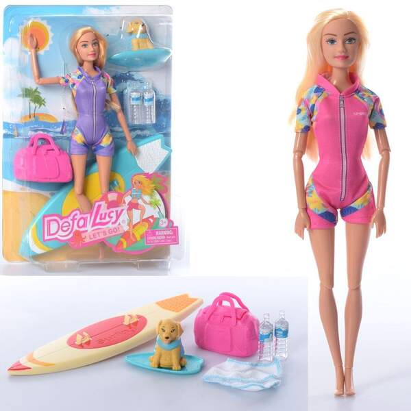 Лялька DEFA 8471 (24шт) 29см, шарнірна, дошка для серфінгу, сумка, 2 кольори, на листі, 23,5-33,5-6с (шт.)