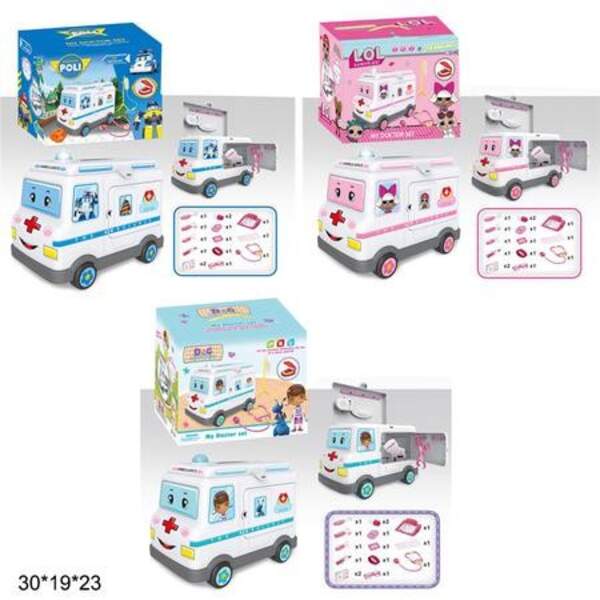 Лікар 6889-326A/328A/329A L.O.L./Poli/Лікар Плюшева швидка допомога батар.муз.світ.3в.чемодан 30*19* (шт.)
