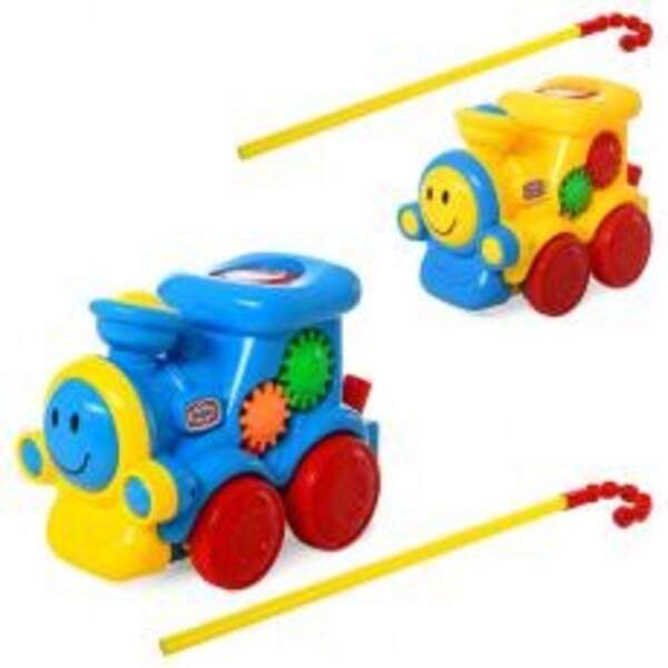 Каталка 0373 (84шт) паровозик 20см, пискавк, тріскачка, на палиці, мікс кольорів, у кульку, 20-11-13 (шт.)