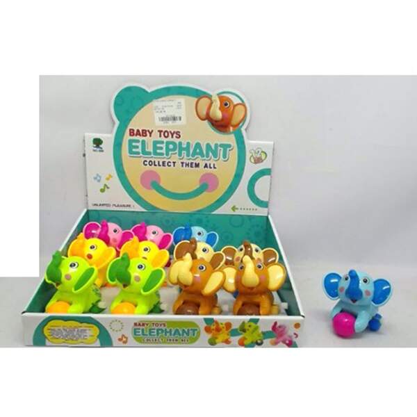 Іграшка 668 (180шт) заводна, слоник, 9см, рухомі деталі, 12шт (6 кольорів) в дисплеї, 32-10-26см (шт.)