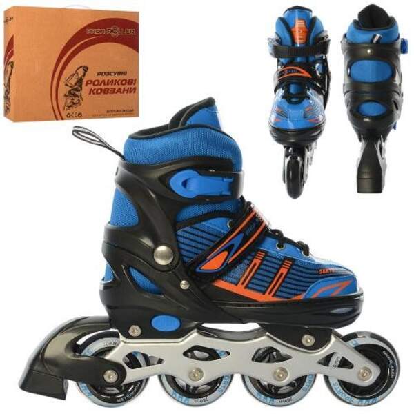 Ролики A 4139-L-BL(39-42) (1шт) раздв, шнур+бакля, ал.рама, колПУ70мм, синий,кор (шт.)