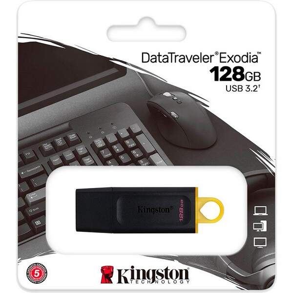 flash Kingston USB 3.2 DT Exodia  128GB  Black/Yellow /25/ (шт.)