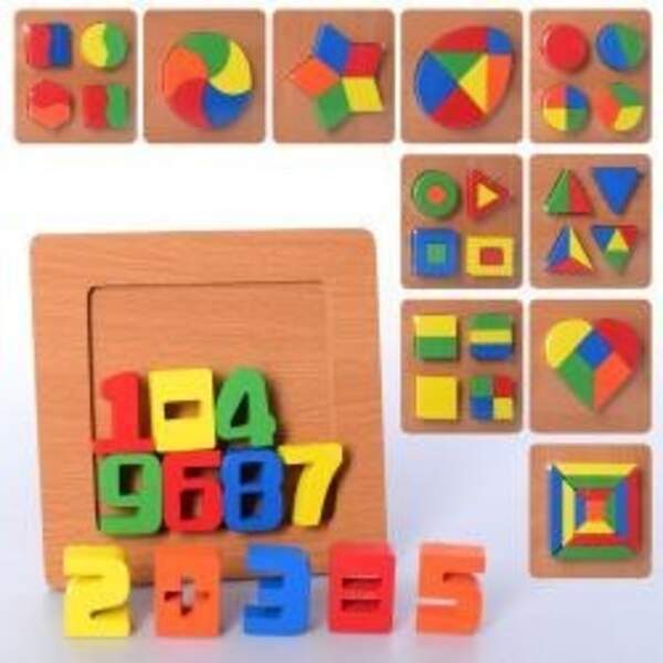 Дерев'яна іграшка Геометрика MD 2821 (120шт) мікс видів, в кульку, 15-15-2см (шт.)