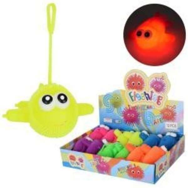 Е-їжачок MS 3377 (144шт) антистрес, 11см, довга ручка, світло, бат (таб), 12шт (6кол) у дисплеї, 32- (шт.)