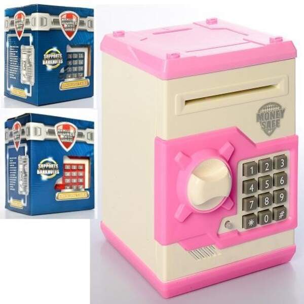 Скарбничка MK 3916 (36шт) 18см, сейф, звук, світло, затягує купюри, мікс вигляд, на бат, кор, 13,5-1 (шт.)