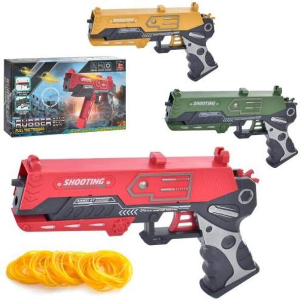 Пістолет 666-1 (72шт) 21см, стріляє резинками,мішень, 3кольри, в кор-ці, 23,5-13,5-3,5см (шт.)