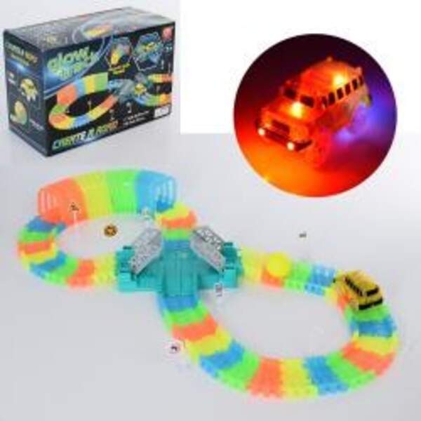 Трек CF1801 (9шт) свет.в темноте,машинка9,5см-ездит,свет, шарик,96дет,на бат-ке,в кор-ке,27-18-13см (шт.)