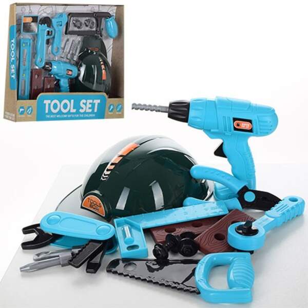 Набір інструментів 6608-09-1 (12шт) дриль механіч, каска, гайковий ключ, болти, 2 види, у кор-ці, 45 (шт.)