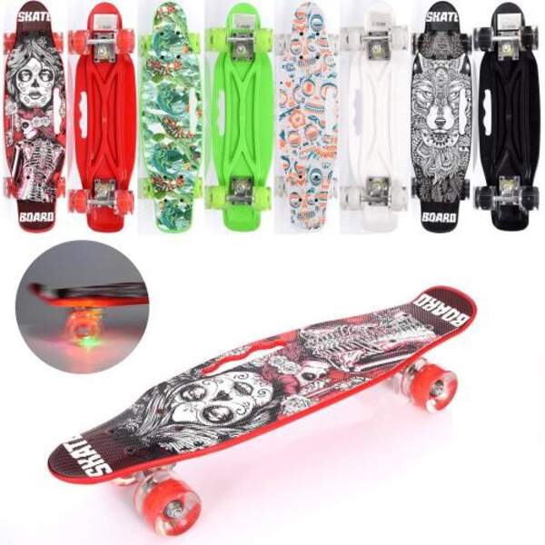 Скейт MS 0464 (8шт) пенні, 58-16см, алюм. підвіска, колеса ПУ-світло, ручка, розібр, 4 види, в пакет (шт.)