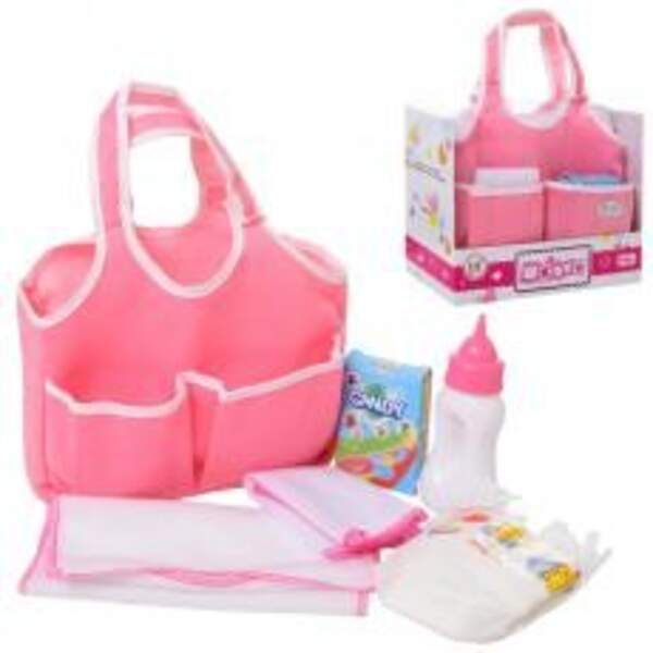 Набір аксесуарів 6189-2C (60шт) для пупса, сумка, пляшечка, підгузник рушник, в кор-ці, 19-16-11, 5с (шт.)