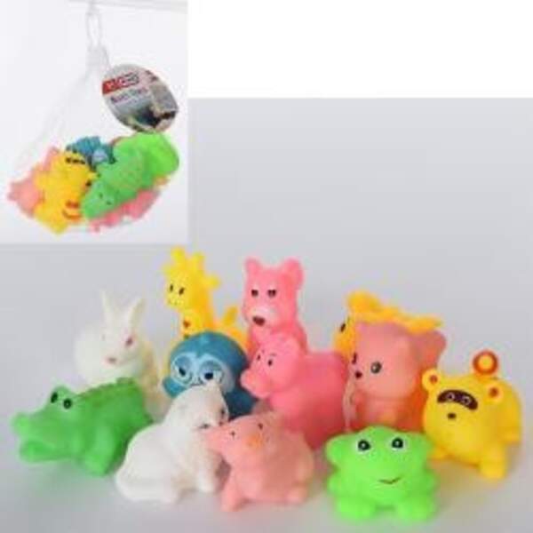 Іграшка для купання AY002G (84шт) тварини, 12шт, від 5см до 8см, пискавка, в сітці, 20-15-15см (шт.)