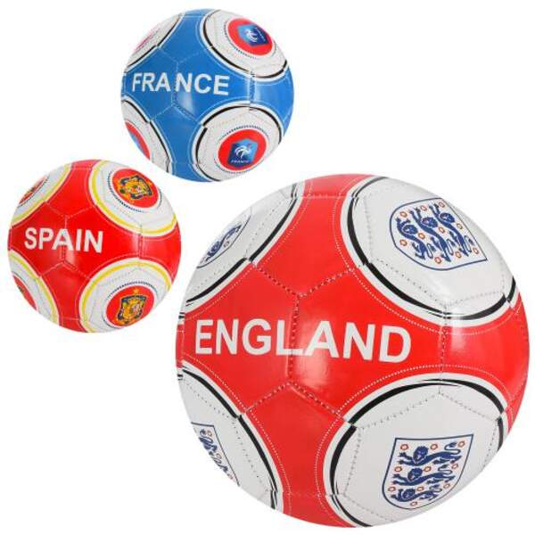 М'яч футбольний EV-3362 (30шт) розмір 5, ПВХ 1,8мм, 260-280г, 3 кольори, 3 види (країни), в пакеті (шт.)