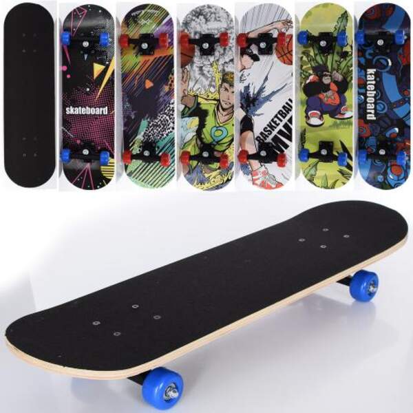 Скейт MS 0354-4 (6шт) 70,5-20см (наждак), пласт. підвіска, колеса ПВХ, 7 шарів, 6 видів, 608Z, розіб (шт.)