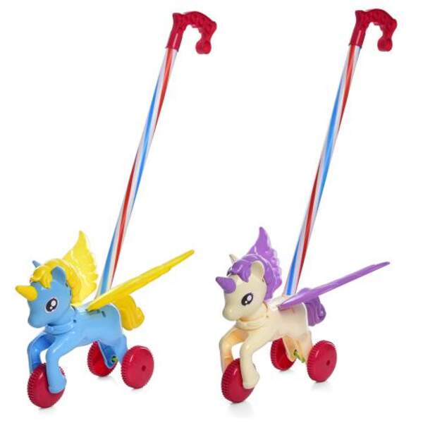 Каталка 0375 (60шт) на палиці, єдиноріг 23,5см, рухомі крила, 2 кольори, у кульку,21-21-9см (шт.)