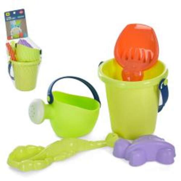 Набір для пісочниці HG-876 (60шт) відро 11см, лійка, лопатка, граблі, формочка, в сітці, 25-11-12см (шт.)