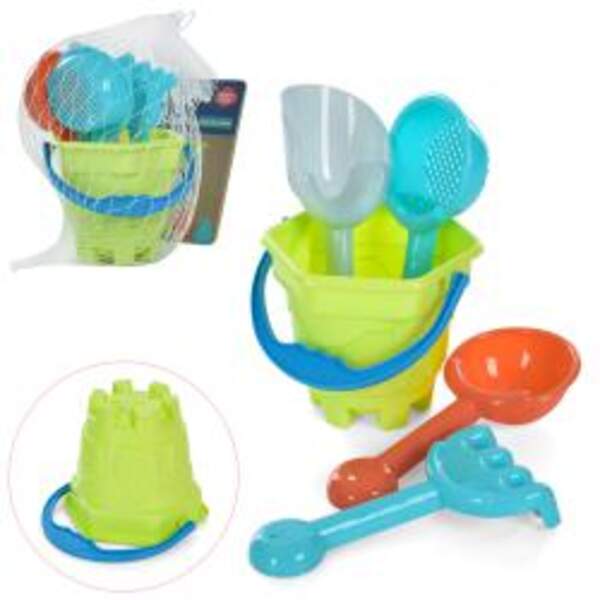 Набір для пісочниці HG-894 (120шт) формочка (відро) 7см, лопатки, граблі, сито, в сітці, 20-8-8см (шт.)
