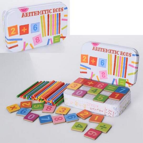 Дерев'яна іграшка Набір першокласника MD 1887 (60шт) цифри, знаки, рахівниця. кат,пенал(метал),13-8- (шт.)