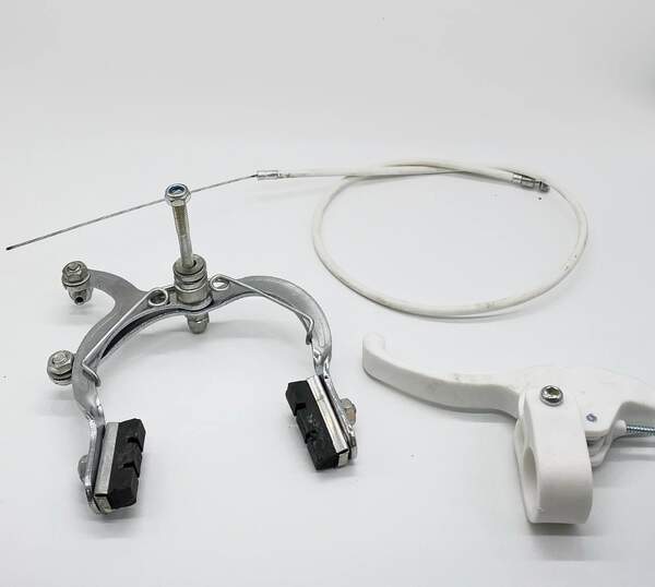 Ручне гальмо для велосипеда  (у комплекті ручка, трос,гальмо) білого коліру (шт.)