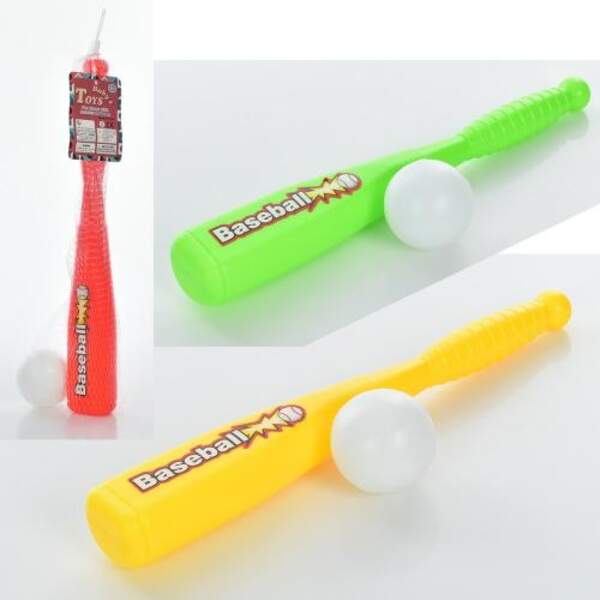 Біта MR 0888 (360шт) бейсбольна, 35см, м'ячик 5см, 3 кольори, у сітці 41-5-5см (шт.)