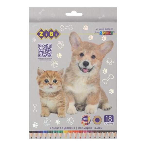 Олівці кольорові, 18кол., СОБАКИ ТА КОТИ, шестигранний, SMART Line ZB.2428 (1/12/180) (шт.)