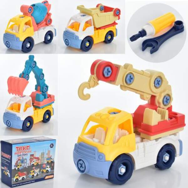 Конструктор 366 (48шт) на шурупах, будтехніка від 16см, викрутка, ключ, 4види, кор, 18,5-14,5-7,5см (шт.)