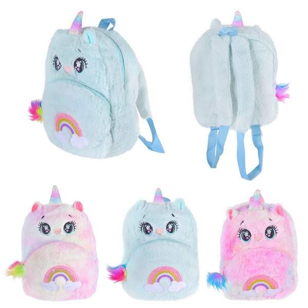 Рюкзак плюшев. арт. 44512 (60шт) єдиноріг, 3 кольори, р-р рюкзака – 37*28*14см (шт.)