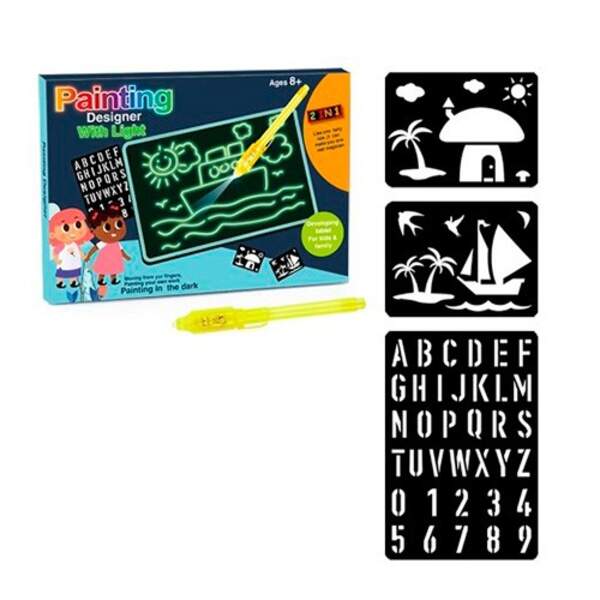 Дошка для малювання 3339 (72шт) малюй світлом, трафарет, у кор-ці, 31,5-22-2см (шт.)