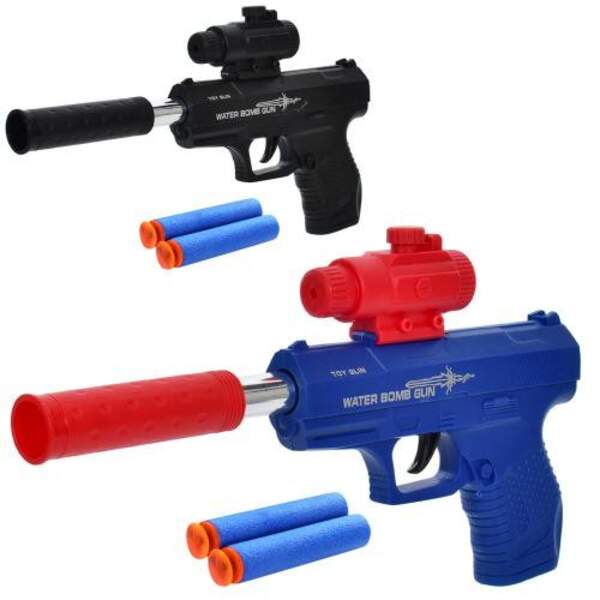 Пістолет HY108-108-1 (120шт) 27см, м'які кулі-присоски, 2 кольори, у кульку, 14-21,5-3,5см (шт.)